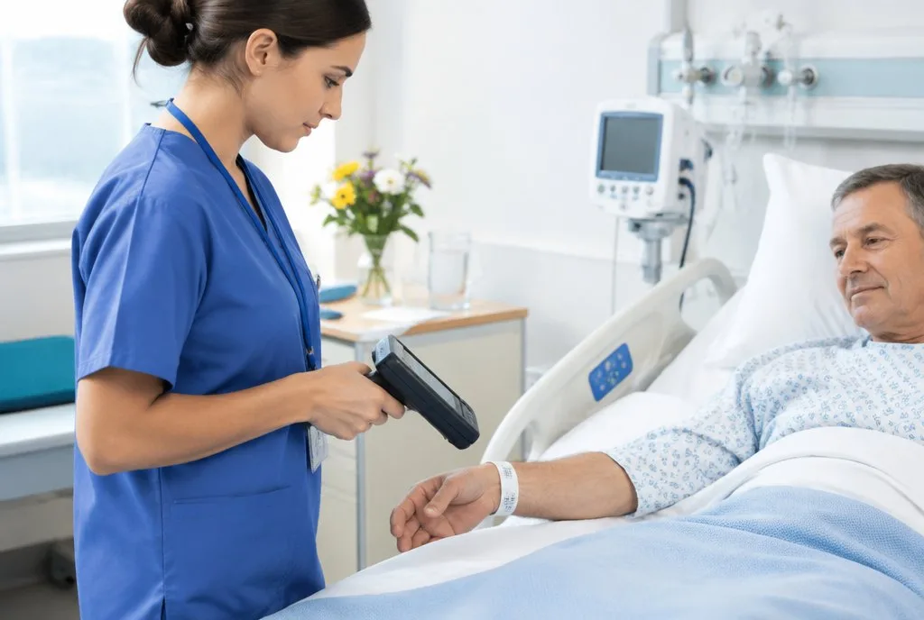 RFID wristband scan in a hospital RFID wristband scan in a hospital