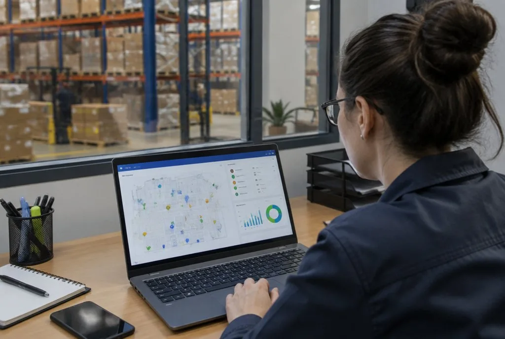 RFID tracking software in a warehouse office